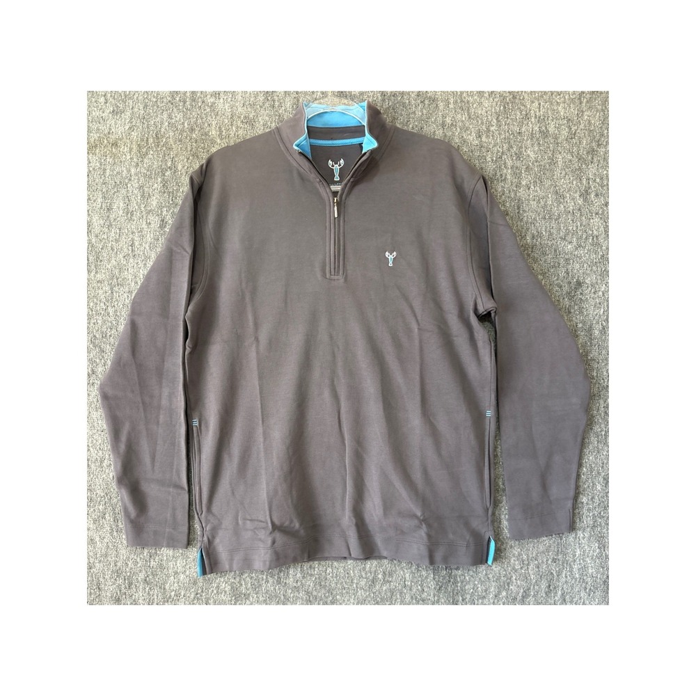 The Hamptons Mens Pima Cotton Quarter Zip Pullover Grey Turquoise Lobster Size M